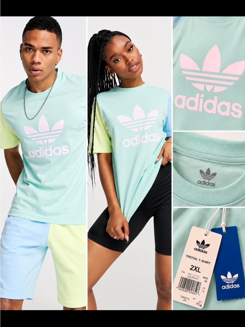 Men’s Adidas Originals Trefoil Colorblock T-Shirt Mint Pastel 2XL NWT (Unisex)